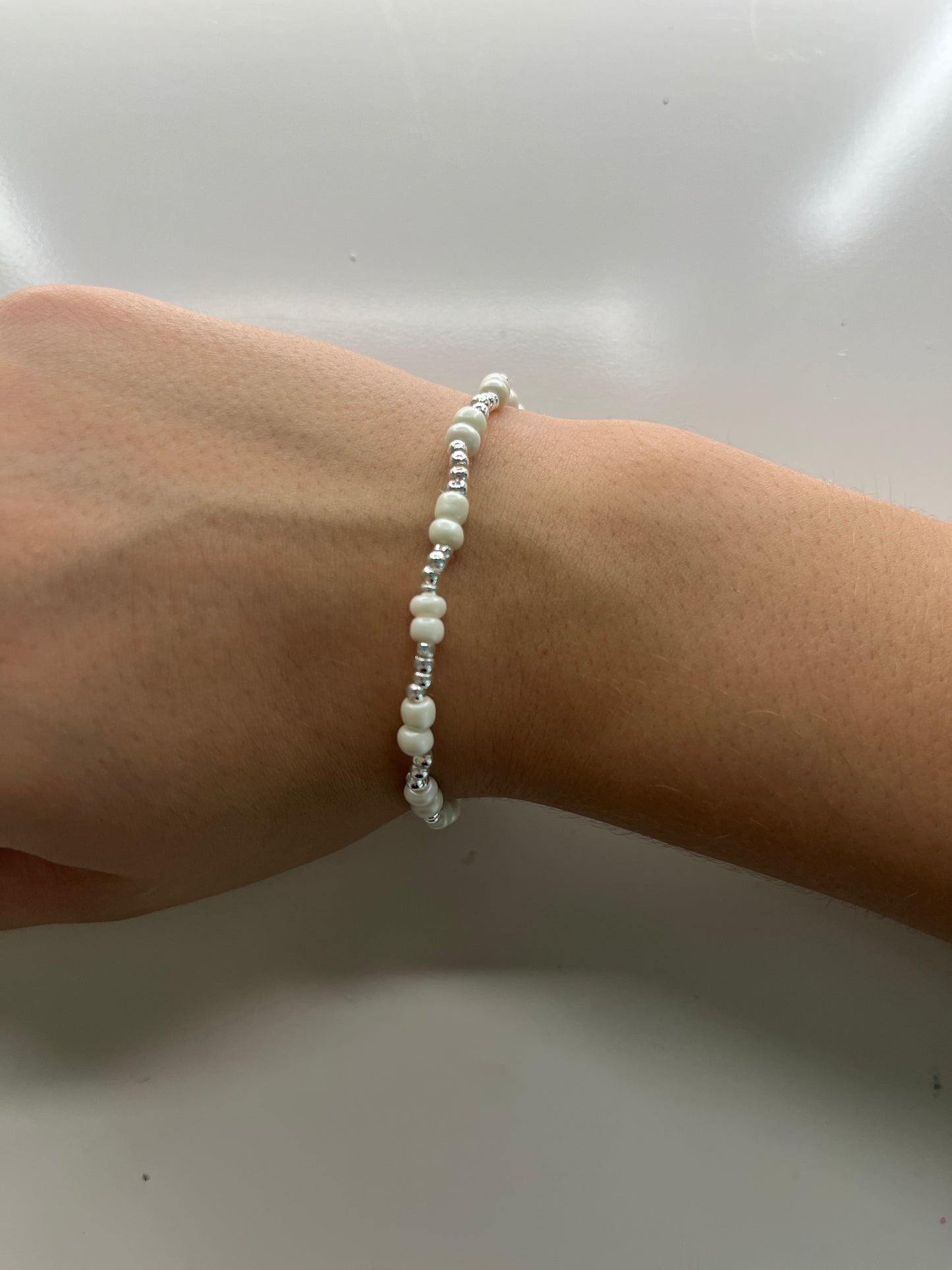 metallic silver bead bracelet